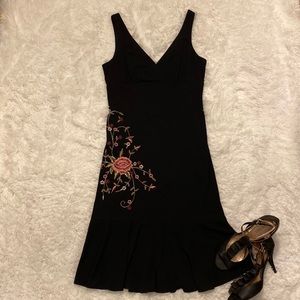 Little Black Dress swing dress knee length midi dress with floral embroidery
